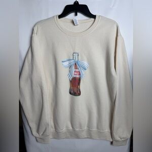 Cream Graphic Sweatshirt Diet Coke Bottle Bow Cozy Pullover Size S